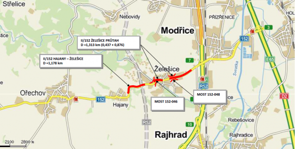 II/152 Hajany - Želešice, 1. stavba, Želešice průtah