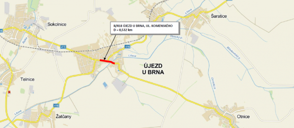 II/418 Újezd u Brna průtah, ul. Komenského