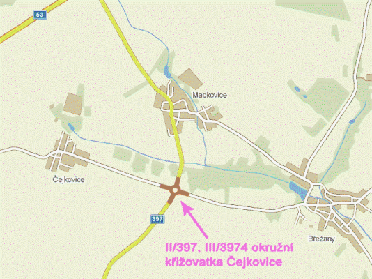 II/397, III/3974 Čejkovice okružní křižovatka