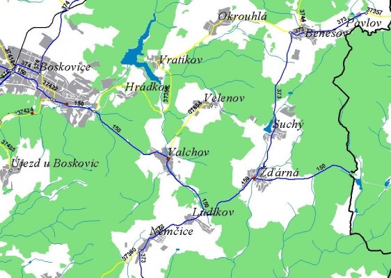II/150 Boskovice – Valchov – Žďárná – hranice