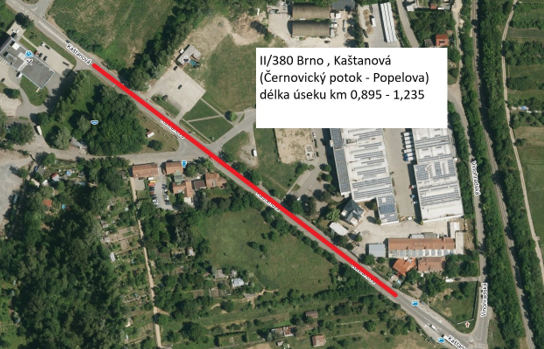 II/380 Brno, ul. Kaštanová (Černovický potok - Popelova)