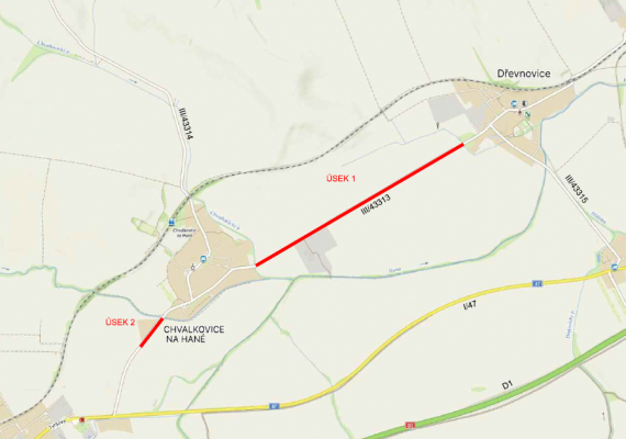 III/43313 Chvalkovice na Hané - Dřevnovice