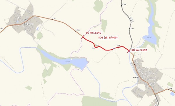 II/400 Vysočina - Hostim, III/3986 Boskovštejn - Jiřice u MB