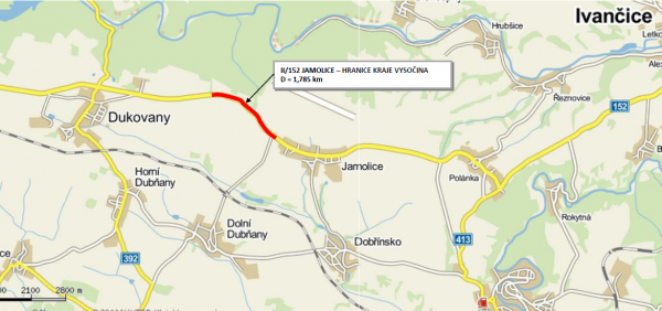 II/152 Jamolice - hranice kraje Vysočina