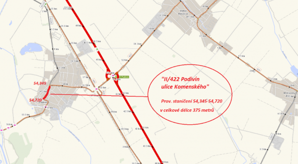 II/422 Podivín, ulice Komenského
