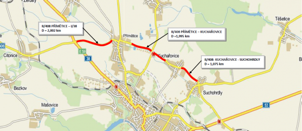 II/408 Suchohrdly - Přímětice- I/38 extravilány