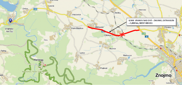 II/408 Vranov nad Dyjí - Znojmo, extravilány