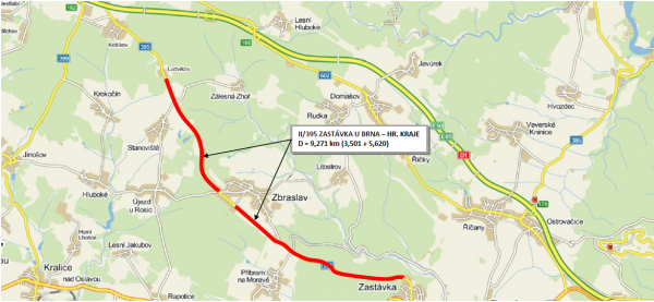II/395 Zastávka - hranice kraje