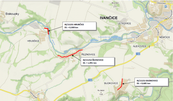 III15253, III15255, III15254 Ivančice, místní část Budkovice, Hrubšice a Řeznovice