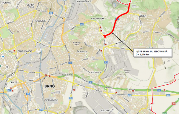 II/373 Brno ul. Jedovnická