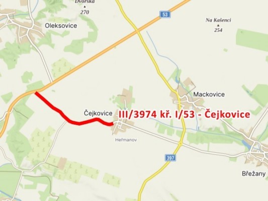 III/3974 Kř. I/53 - Čejkovice