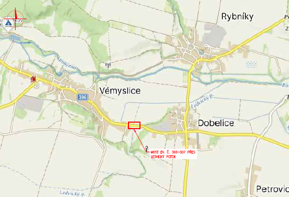 II/396 most 396-007 přes Ledvický potok za Vémyslicemi