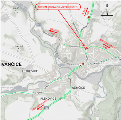 II/152, II/394 Ivančice, okružní křižovatka - U Tří Kohoutů